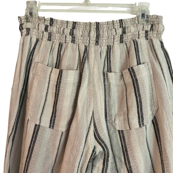 Rewash Brand Women's SZ S Linen Blend Pants Striped Beige Brown Straight Leg - Picture 7 of 8